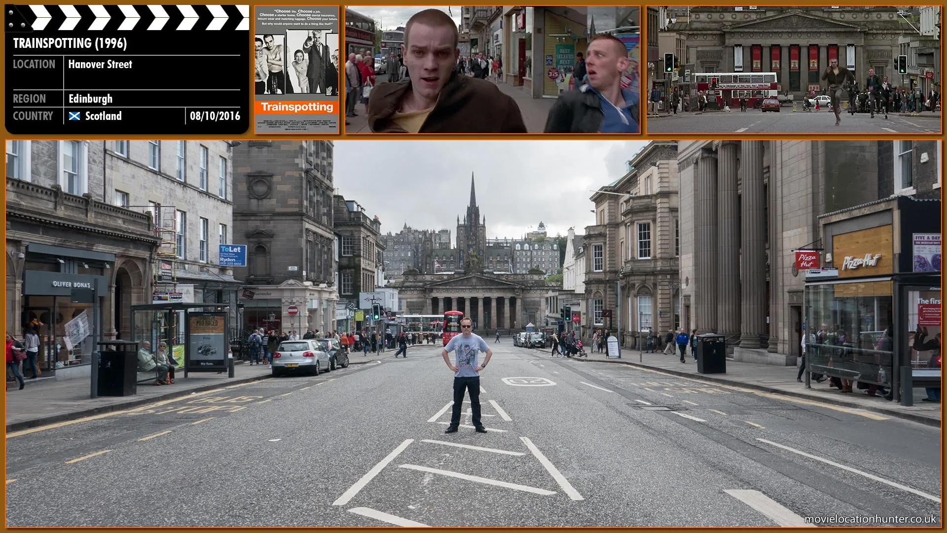 Filming location photo, shot in Scotland, for Trainspotting (1996). Scene description: Renton (Ewan McGregor) and Spud (Ewen Bremner) run through the streets trying to evade the pursuing security guards.